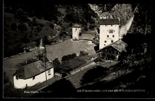 AK Alt-Finstermünz, Hotel Alt-Finstermünz und Kirche mit alter Schlossbrücke