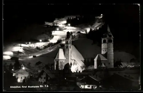 AK Kitzbühel /Tirol, Nachtpiste mit Kirche