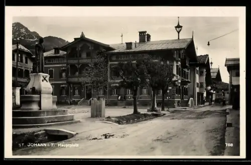 AK St. Johann i. T., Hauptplatz mit Brunnen