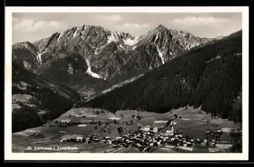 AK St. Lorenzen i. Lesachtal, Ortsansicht mit Bergpanorama