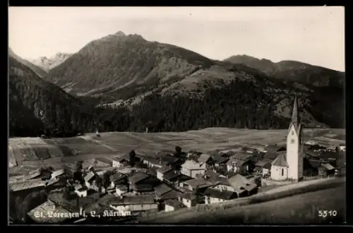 AK St. Lorenzen i. L., Teilansicht mit Kirche