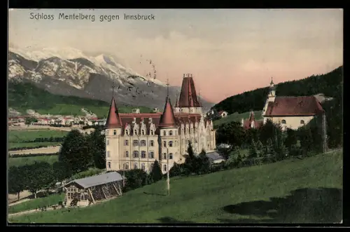 AK Innsbruck, Schloss Mentelberg mit Bergen
