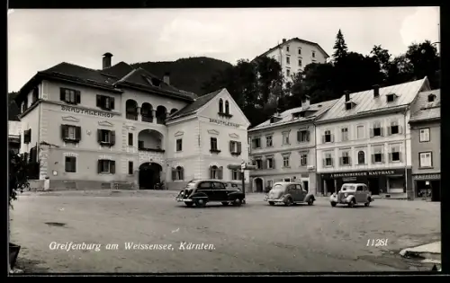 AK Greifenburg am Weissensee, Strassenpartie mit Hotel Drautalerhof