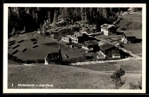 AK Hinterbichl, Ortspartie mit Kirche aus der Vogelschau