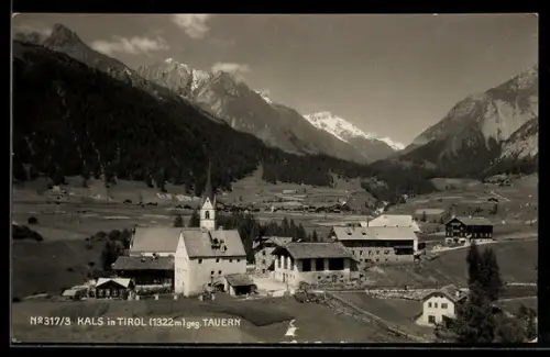 AK Kals, Ortsansicht mit Alpenpanorama aus der Vogelschau