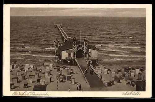 AK Zinnowitz, Ostseebad, Strand mit Seebrücke
