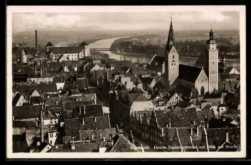 AK Ingolstadt, Stadtpfarrkirche mit Blick zur Donau