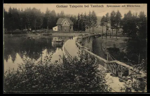 AK Tambach, Gothaer Talsperre, Sperrmauer mit Wärterhäuschen
