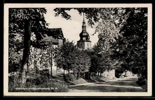 AK Grossbreitenbach /Th. W., Strassenpartie mit Turm