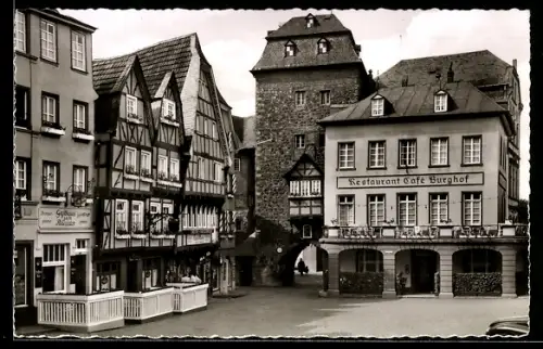 AK Linz am Rhein, Burgplatz mit Restaurant-Cafe Burghof