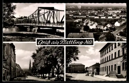 AK Plattling, Isarbrücke, Post, Teilansicht