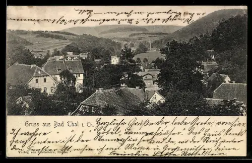 AK Bad Thal i. Th., Ortsansicht mit umliegenden Hügeln