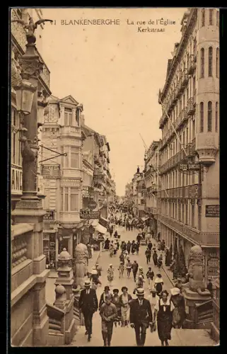 AK Blankenberghe, La rue de l`Eglise, Restaurant a la Rampe