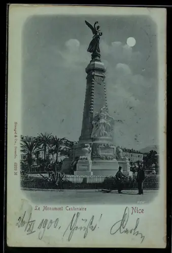 Mondschein-AK Nice, Le Monument Centenaire