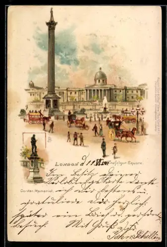 Lithographie London, Trafalgar Square, Gordon Memorial