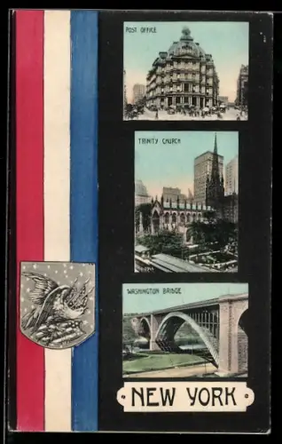 AK New York, NY, Post Office, Trinity Church, Washington Bridge