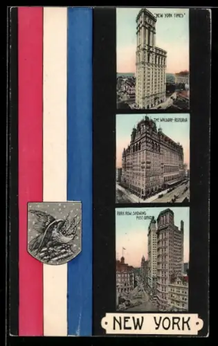 AK New York, NY, New York Times, The Waldorf-Astoria, Park Row, showing Post Office