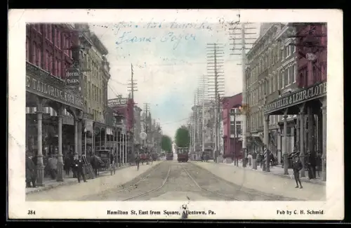 AK Allentown, PA, Hamilton St, East from Square, Strassenbahn