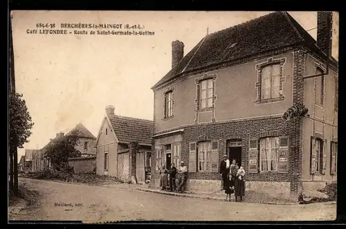 AK Berchères-la-Maingot /E.-et-L., Café Lefondre, Route de Saint-Germain-la-Gâtine