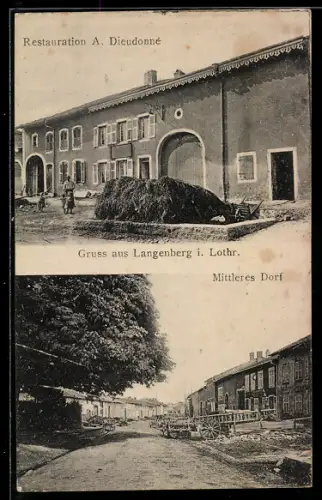 AK Langenberg i. Lothr., Restauration A. Dieudonné, Mittleres Dorf