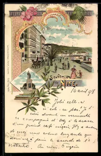 Lithographie Nice, Promenade du Midi