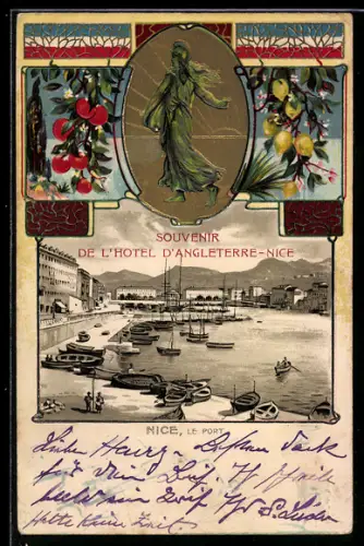 Präge-AK Nice, Le Port, Souvenir de l`Hotel d`Angleterre