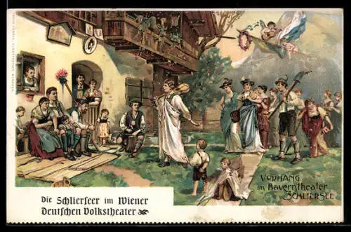 Lithographie Schliersee, Vorhang im Bauerntheater