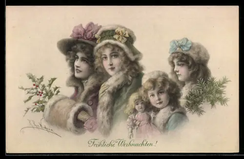 Künstler-AK Wichera, M. Munk Nr. 686: Hübsche junge Damen, Mädchen mit Puppe