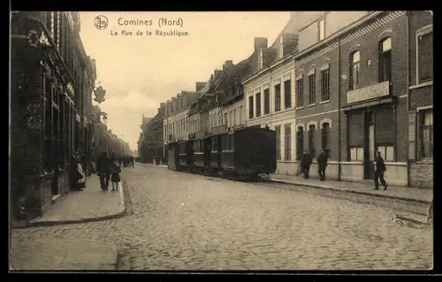 AK Comines, Rue de la Republique, Kleinbahn