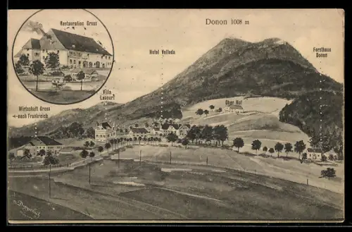 AK Michelbrunn / Donon, Restauration Gross, Wirtschaft Gross nach Frankreich, Hotel Velleda & Villa Lacourt