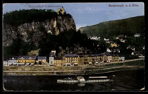 AK Bodenbach a. d. Elbe, Teilansicht mit Bergschloss Schäferwand