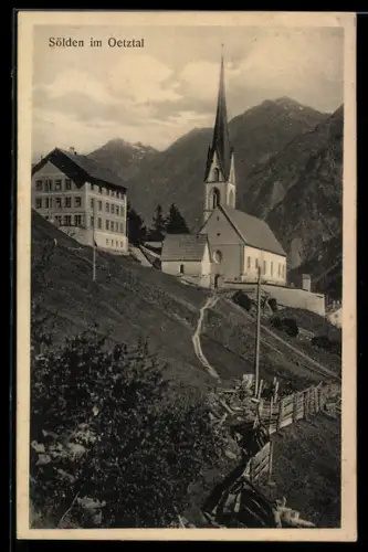 AK Sölden im Oetztal, Ortspartie mit Kirche