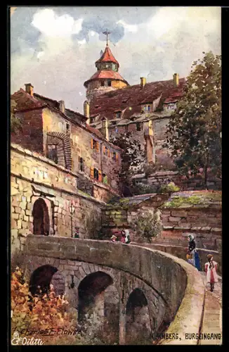 Künstler-AK Charles F. Flower: Nürnberg, Burg vom Burgeingang aus gesehen