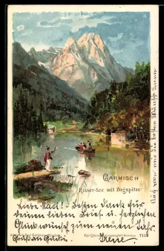 AK Garmisch, Riesser See mit Zugspitze