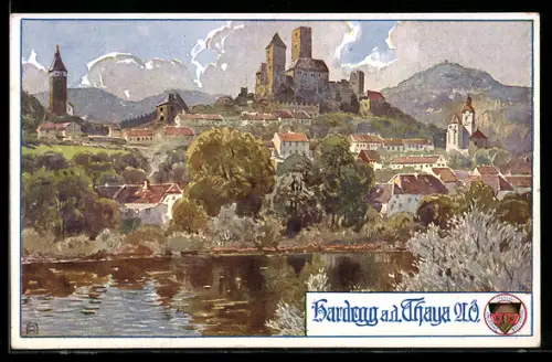 Künstler-AK Hardegg a.d. Thaya, Panorama, Deutscher Schulverein