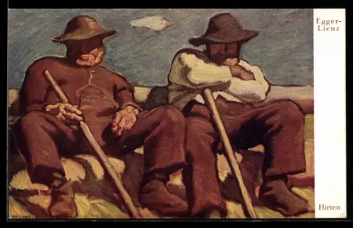 Künstler-AK Albin Egger-Lienz: Tiroler Hirten entspannen auf dem Feld