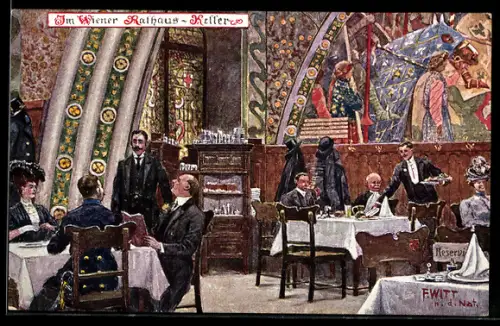 Künstler-AK Wien, Restaurant im Rathaus-Keller
