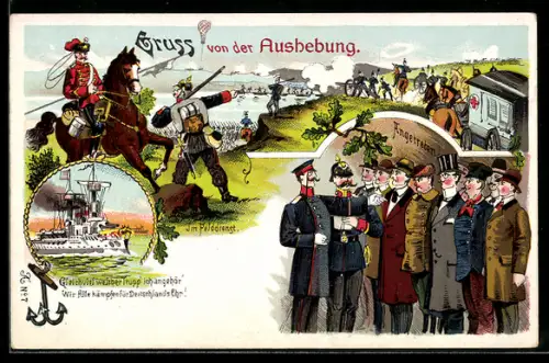 AK Gruss von der Aushebung, Angetreten, Felddienst, Kriegsschiff