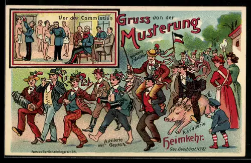 AK Einwohner auf dem Weg zur Musterung, Gruss von der Musterung