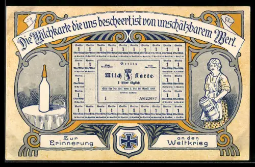 AK Die Milchkarte die uns bescheert, in von unschätzbarem Wert