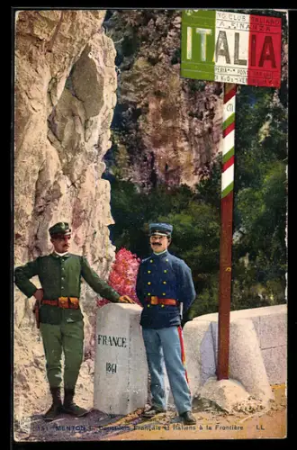 AK Grimaldi di Ventimiglia, Douaniers Francais et Italiens à la Frontiere, Zollbeamte an der Grenze