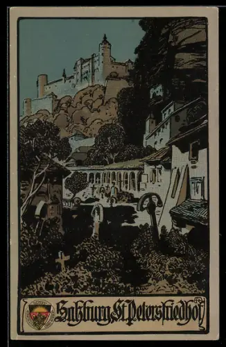 AK Deutscher Schulverein NR. 312: Salzburg, St. Petersfriedhof mit Hohensalzburg