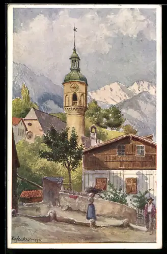 Künstler-AK E. F. Hofecker: Innsbruck, Höttinger Kirche