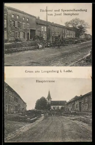 AK Langenberg i. Lothr., Bäckerei und Spezereihandlung von Josef Stempheur, Hauptstrasse