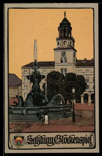 AK Salzburg, Glockenspiel mit Springbrunnen