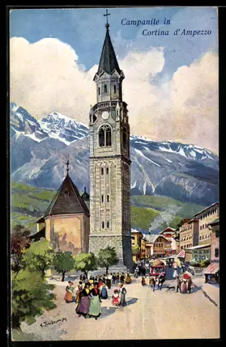 Künstler-AK Hans Treiber: Cortina d`Ampezzo, Campanile