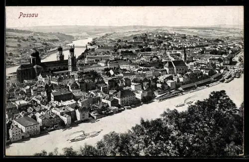 AK Passau, Ortsansicht mit Dom und Donau