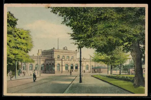 Künstler-AK Dessau, Bahnhof