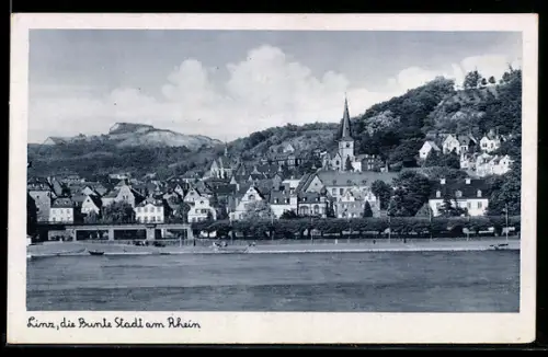 AK Linz, Totalansicht des Ortes mit Kirche