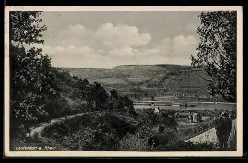 AK Leutesdorf a. Rhein, Blick auf Kreuzkirche, Christkönigshaus, Rheinlandschaft